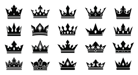 Collection of ornate royal crowns in black a striking silhouette © MST