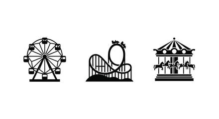 Amusement park rides including a ferris wheel roller coaster and carousel silhouette © MSTMARIA