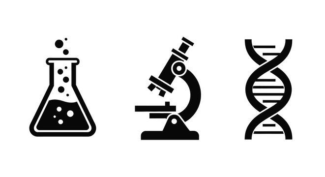 Scientific icons depicting chemistry biology and genetics a silhouette
