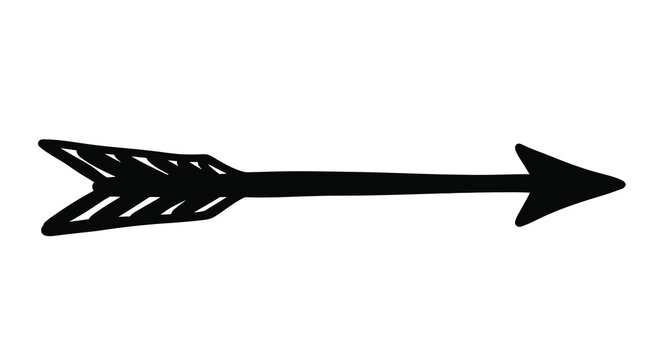 A black arrow illustration with a feathered fletching a stark silhouette