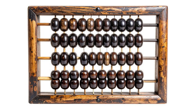 Antique Wooden Abacus for Counting and Calculation on a White Background