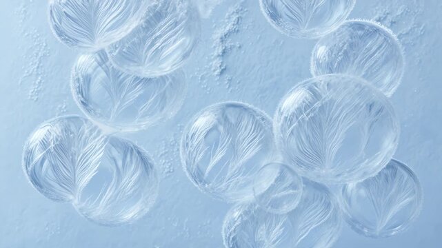 Clear Bubbles Floating on Light Blue Background