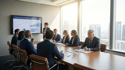 Obraz premium Business consulting meeting brainstorming new project finance investment budget paperwork boss concept. Business meeting with professionals discussing financial graphs.