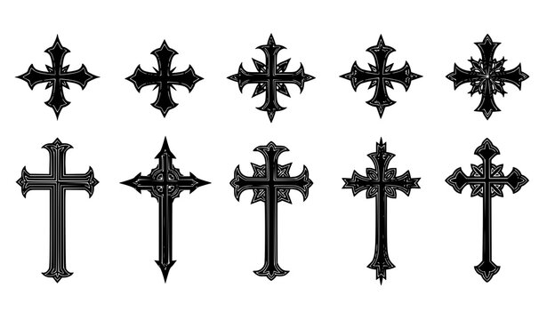 Dark ornate medieval cross vector set for fantasy, gothic, and themed artwork