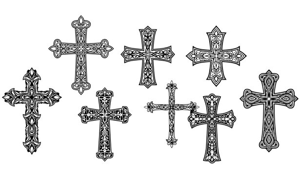 Decorative vector cross set with floral, filigree, and vintage designs