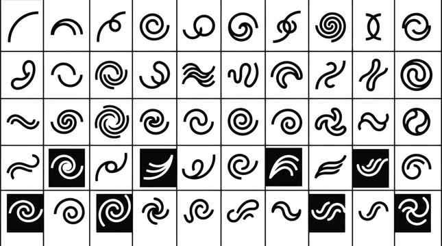 Collection of Black and White Abstract Spiral and Swirl Shapes on White and Black Backgrounds design element