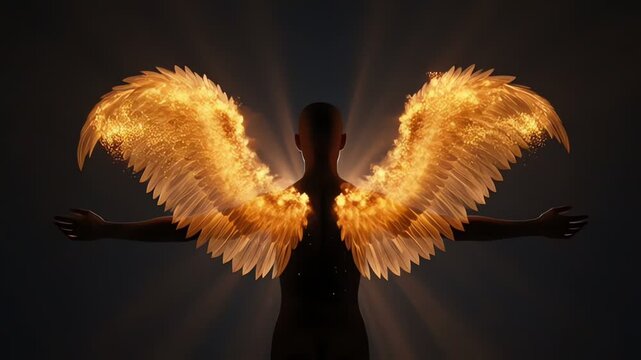 Human back with fiery thyroid gland burning in darkness