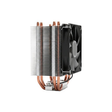 Black and copper c p u cooler with multiple heat pipes and single fan cpu cooler
