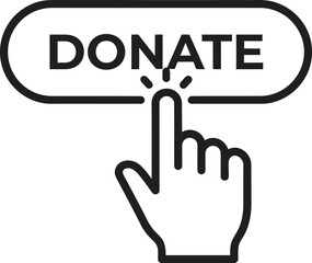 Obraz premium Hand cursor clicking 'Donate' button vector icon for charity and fundraising