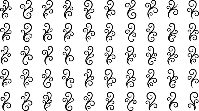 Repeating Pattern of Black Swirly Ornaments on White Background flourish decorative
