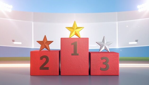 Podium ranking blocks with gold, silver, bronze stars