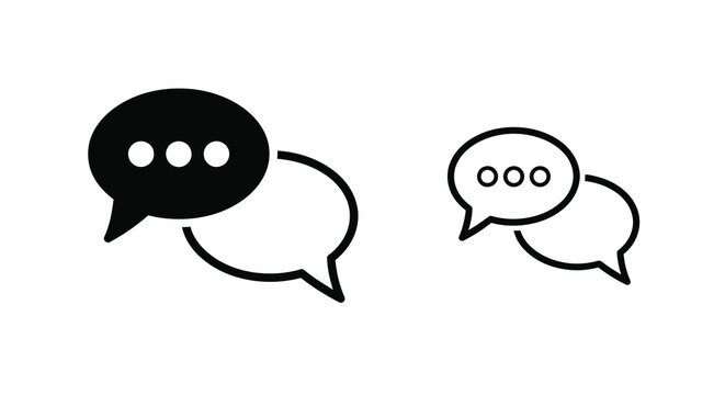 Two speech bubbles one filled and one outlined in a simple style silhouette