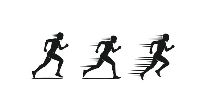 Three runners in dynamic poses showing increasing speed a silhouette