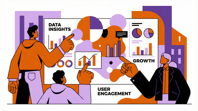 Data insights and user engagement analysis concept with geometric shapes
