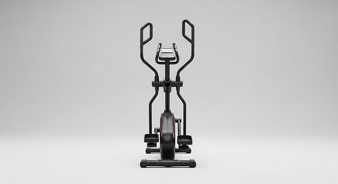Modern black elliptical cross-trainer for home fitness and cardio workouts, front view studio shot