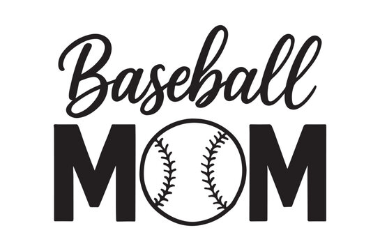 Baseball mom graphic with stylized text and a baseball illustration