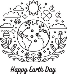 Fototapeta premium Cute earth day illustration eco smile nature line art design