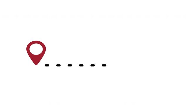 Animated destination, path, and route icon showing map location pin
