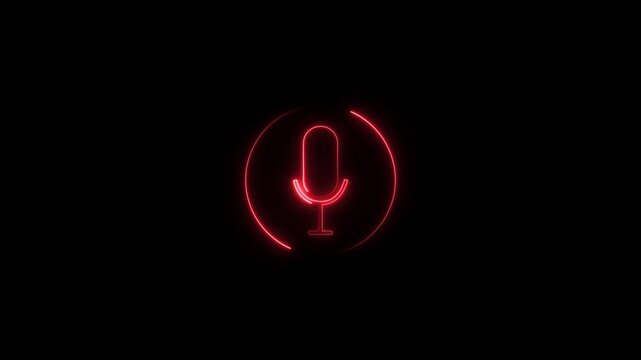 Glowing neon microphone icon. microphone loading animation. Voice recording podcast mic microphone button icon animation. 4k video