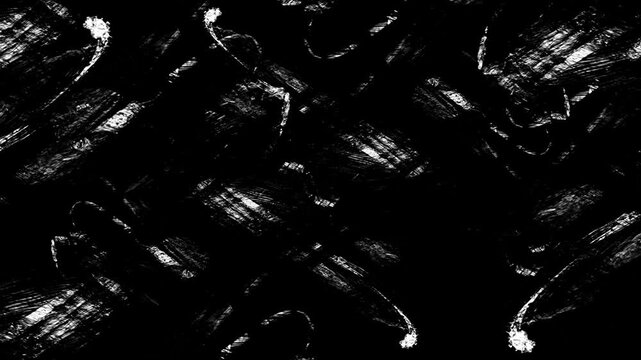 Abstract monochrome grunge texture with expressive white ink strokes on black. Ideal for artistic backgrounds and creative overlays.