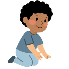 Fototapeta premium Child with curly hair sitting in blue shirt, children activity, childhood play, relaxed moment, and happy kid illustration.