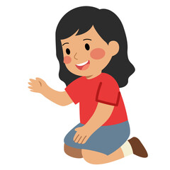 Obraz premium Happy girl in red shirt sitting and playing, children activity, childhood fun, playful moment, and cheerful kid illustration.