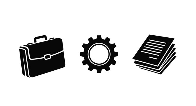 Briefcase gear and documents depicted in a stark black silhouette