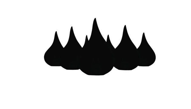 A collection of five black teardrop shapes forms a stylized, abstract graphic element against white.