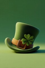Naklejka premium Green leprechaun hat with four-leaf clover and buckle for St. Patrick's Day celebration