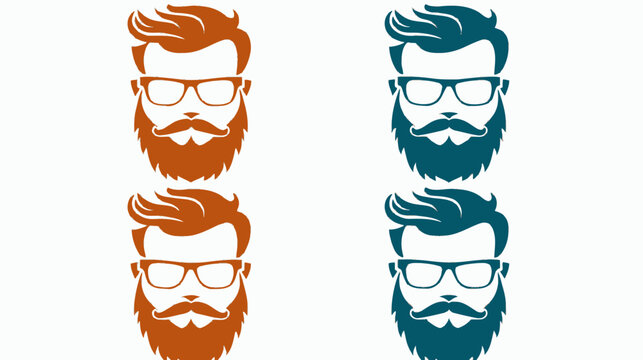 Illustration of four stylized bearded men faces, two orange, two teal, with glasses