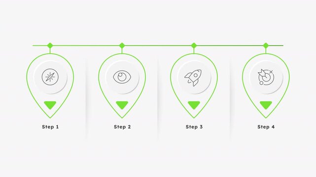 Business development infographic 4 steps template animation. Project lifecycle. Sequence options HD video. Animated blank diagram visualization. Process layout empty design element. Motion graphics
