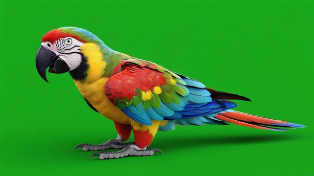 colorful macaw parrot standing on green background