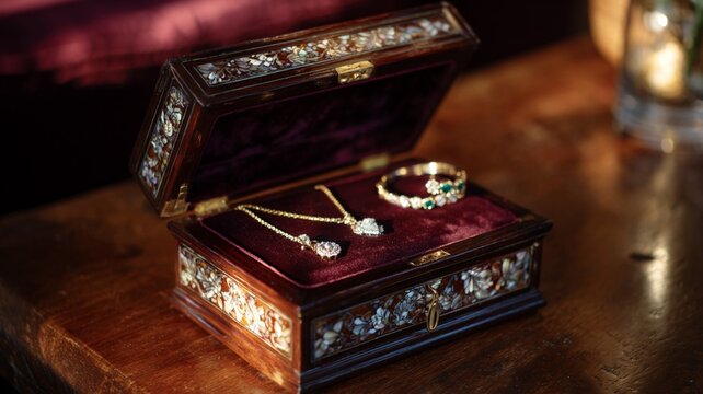 Vintage jewelry box with necklace and bracelet