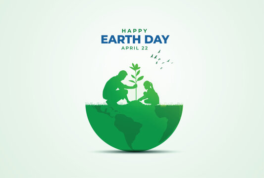 Our power, our planet. Earth day 2026 vector concept background. Ecology concept. Design with globe map drawing and leaves isolated on white background.