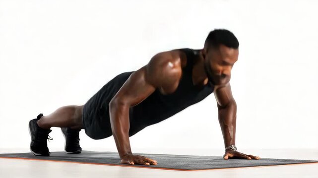 Athletic Man Doing Push Ups on Mat Strength Training Bodyweight Exercise and Fitness Concept