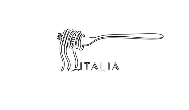 A minimalist vector graphic of a fork wrapped with spaghetti and the word Italia