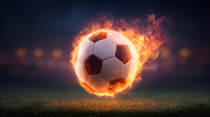 Fototapeta premium Soccer ball on fire with flames dynamic sports action concept football energy power and competition background