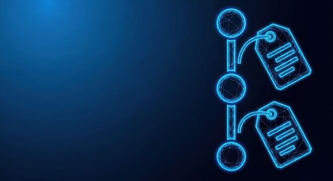 Abstract Digital Git Branching Workflow with Neon Blue Connections Representing Code Development