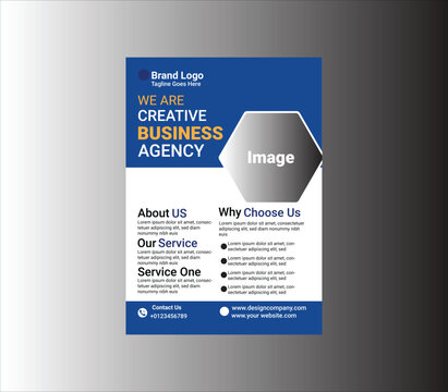 Business brochure template, creative agency flyer, modern marketing design, blue and white layout