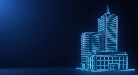 Fototapeta premium Blue Neon Architectural Wireframe of Modern City Buildings