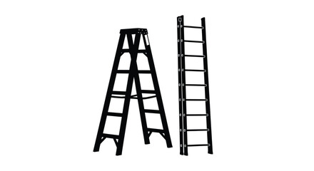 Two ladders one a frame and one straight in black silhouette © Santa
