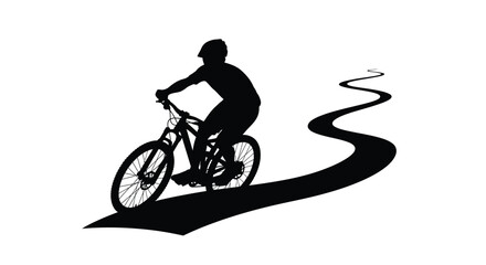 Fototapeta premium Mountain biker riding on a winding path dramatic black silhouette