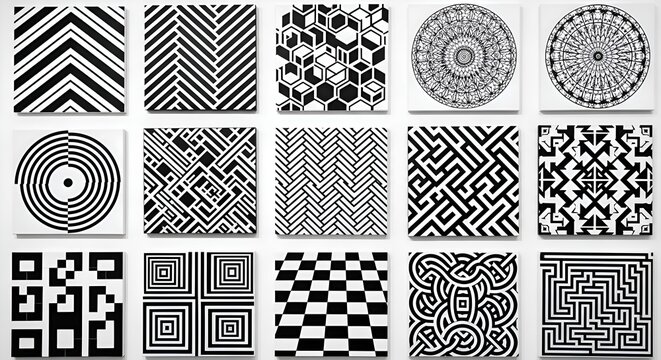 Abstract Black and White Geometric Patterns Collection