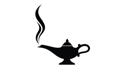 A black silhouette of a magic lamp with smoke elegant silhouette © Santa
