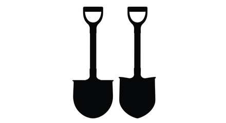 Two black shovels stand side by side in a simple silhouette © Santa