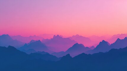 Obraz premium Serene Mountain Landscape at Twilight with Vibrant Pink and Purple Skies Over Majestic Peaks and Soft Clouds