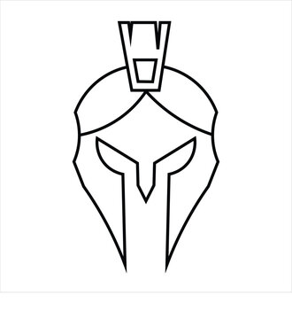 Spartan helmet vector illustration. Minimalist ancient Greek warrior headgear icon with a classic crest, perfect for sports mascots, security logos, and historical designs.