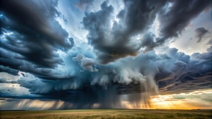 Obraz premium Dark storm clouds gather in the sky with a heavy rain forecast, foreboding weather