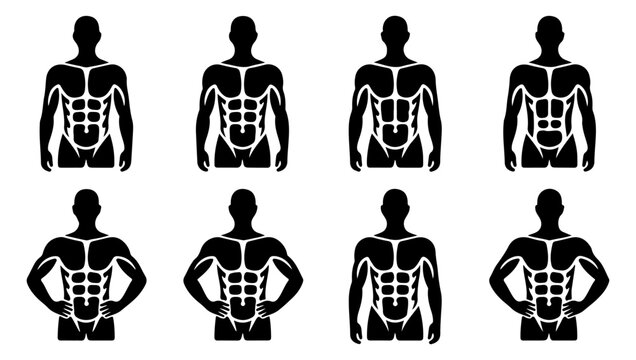 Illustration of male body types showcasing varying levels of muscular definition