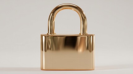 Fototapeta premium Shiny golden padlock with a smooth surface reflecting light on a clean, neutral background for security concepts